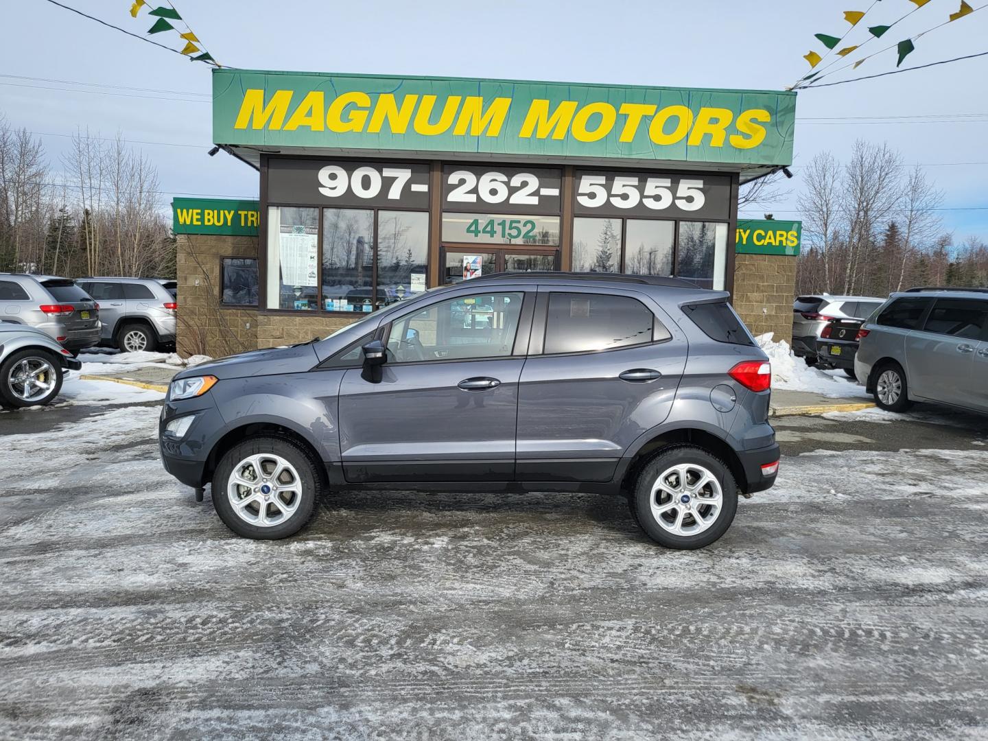 2022 Gray /BLACK Ford EcoSport SE AWD (MAJ6S3GL6NC) with an 2.0L L4 DOHC 16V engine, 6A transmission, located at 1960 Industrial Drive, Wasilla, 99654, (907) 274-2277, 61.573475, -149.400146 - Photo#0