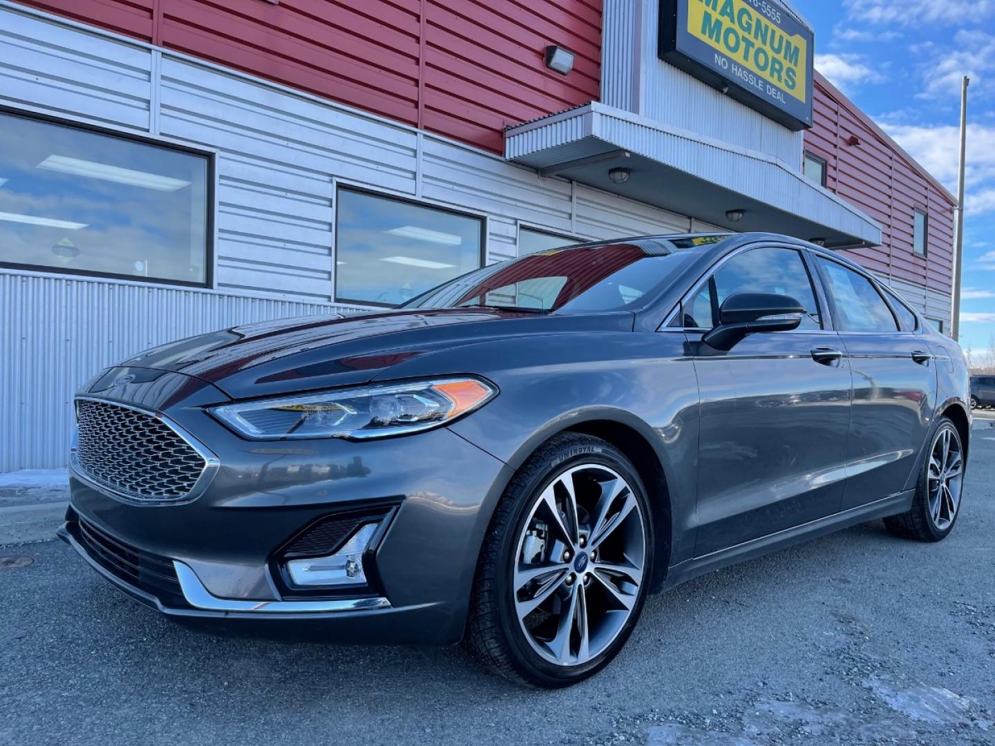 2020 Gray /Black Ford Fusion Titanium AWD (3FA6P0D92LR) with an 2.0L L4 DOHC 16V engine, 6A transmission, located at 1960 Industrial Drive, Wasilla, 99654, (907) 274-2277, 61.573475, -149.400146 - Photo#2