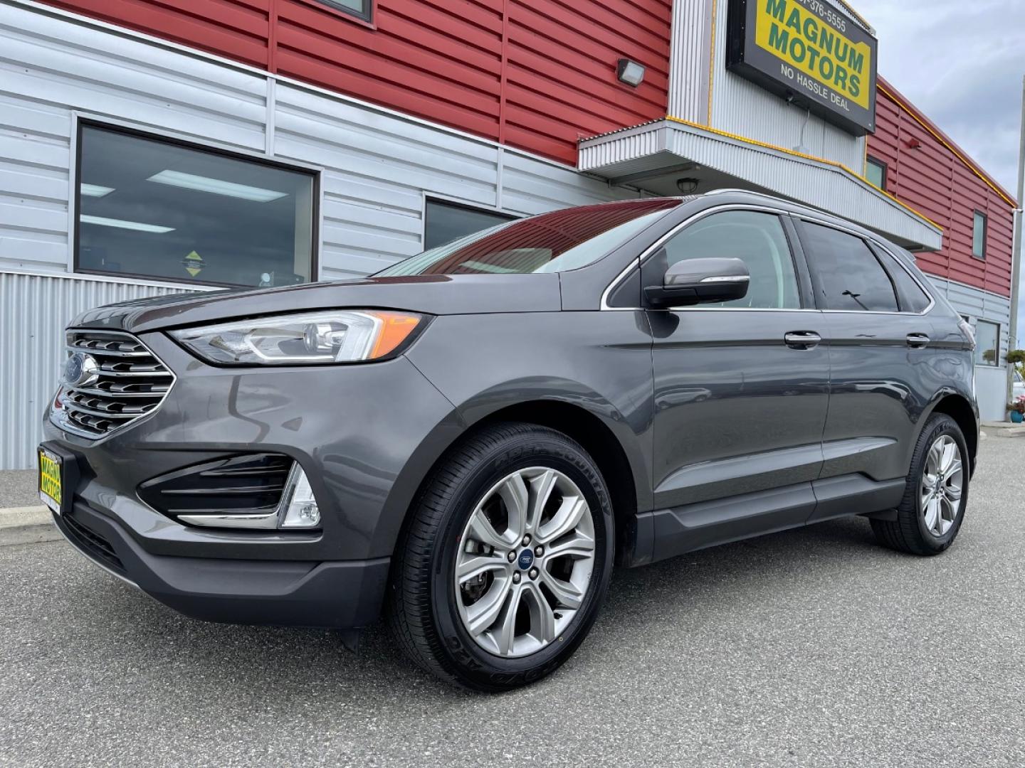 2019 Gray /Black Ford Edge Titanium AWD (2FMPK4K96KB) with an 2.0L L4 DOHC 16V engine, 6A transmission, located at 1960 Industrial Drive, Wasilla, 99654, (907) 274-2277, 61.573475, -149.400146 - Photo#1