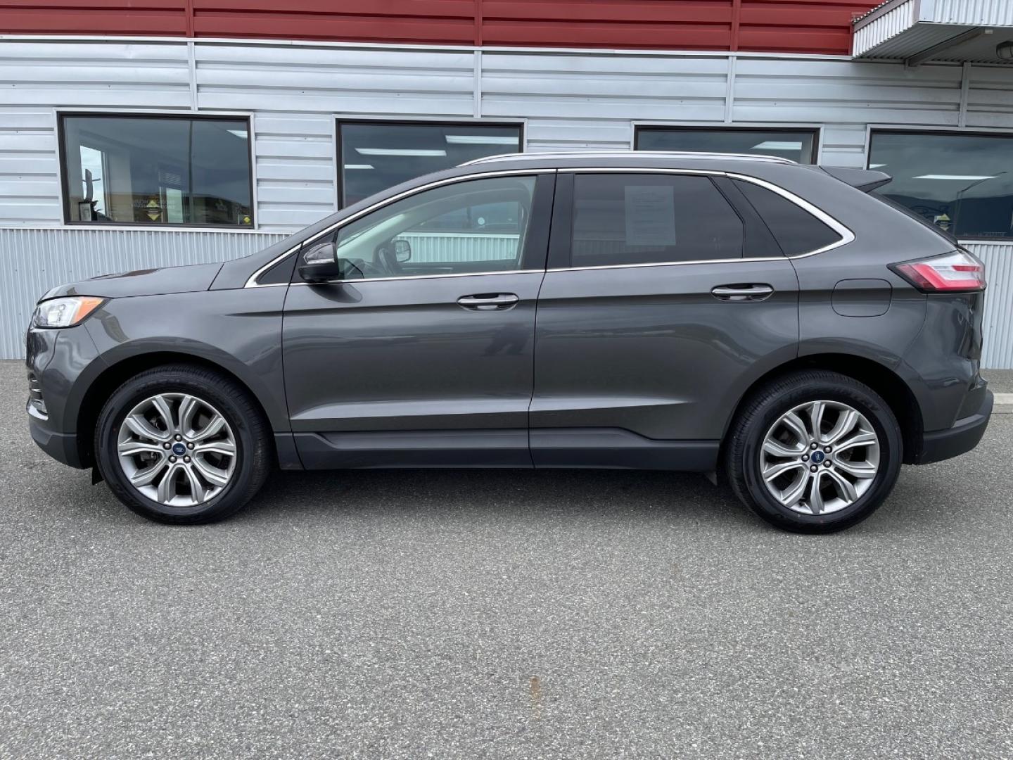 2019 Gray /Black Ford Edge Titanium AWD (2FMPK4K96KB) with an 2.0L L4 DOHC 16V engine, 6A transmission, located at 1960 Industrial Drive, Wasilla, 99654, (907) 274-2277, 61.573475, -149.400146 - Photo#0