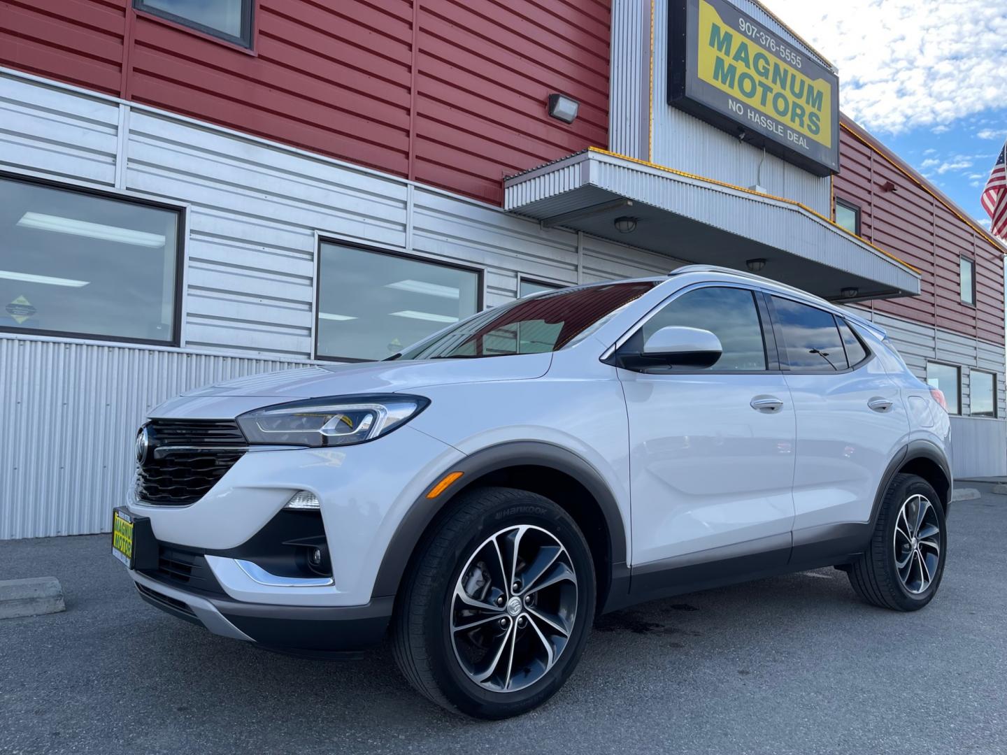 2021 White /Two-tone Buick Encore GX Essence AWD (KL4MMGSL9MB) with an 1.3L L3 TURBO engine, 9A transmission, located at 1960 Industrial Drive, Wasilla, 99654, (907) 274-2277, 61.573475, -149.400146 - Photo#0