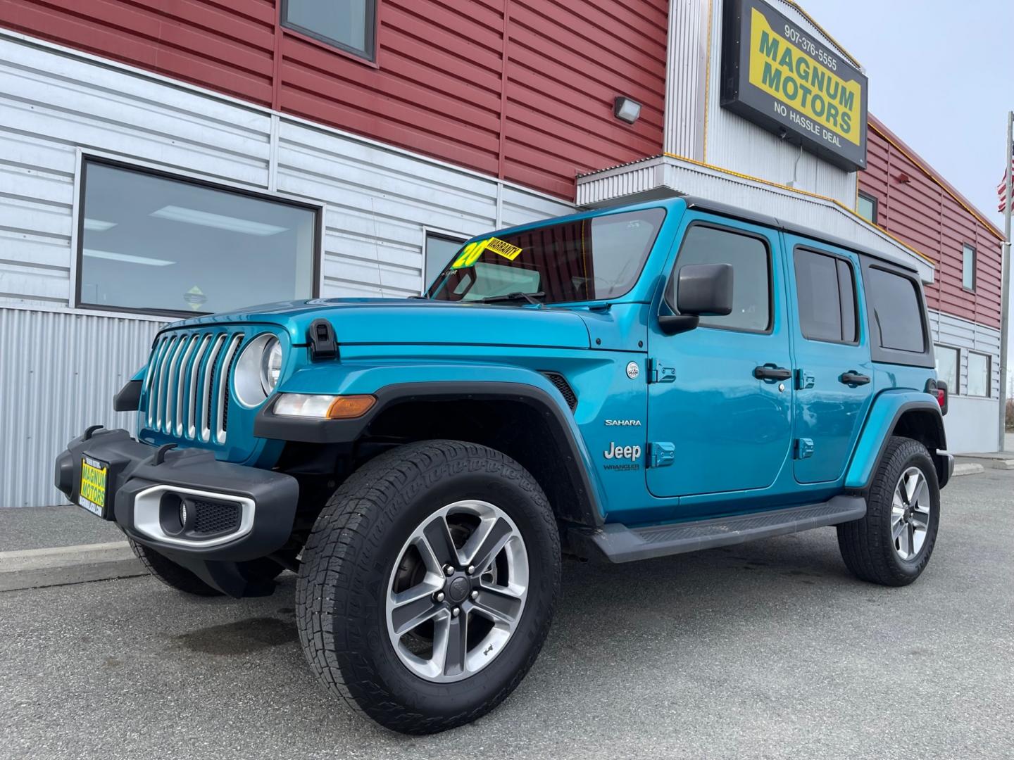 2020 TEAL /Black JEEP WRANGLER UNLIMI SAHARA (1C4HJXENXLW) with an 2.0L engine, Automatic transmission, located at 1960 Industrial Drive, Wasilla, 99654, (907) 274-2277, 61.573475, -149.400146 - Photo#0