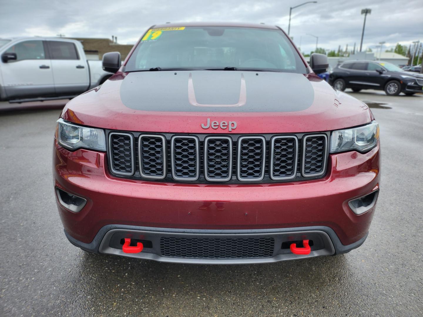 2019 Burgundy /Black Jeep Grand Cherokee Trailhawk 4WD (1C4RJFLG7KC) with an 3.6L V6 DOHC 24V engine, 8A transmission, located at 1960 Industrial Drive, Wasilla, 99654, (907) 274-2277, 61.573475, -149.400146 - Photo#2