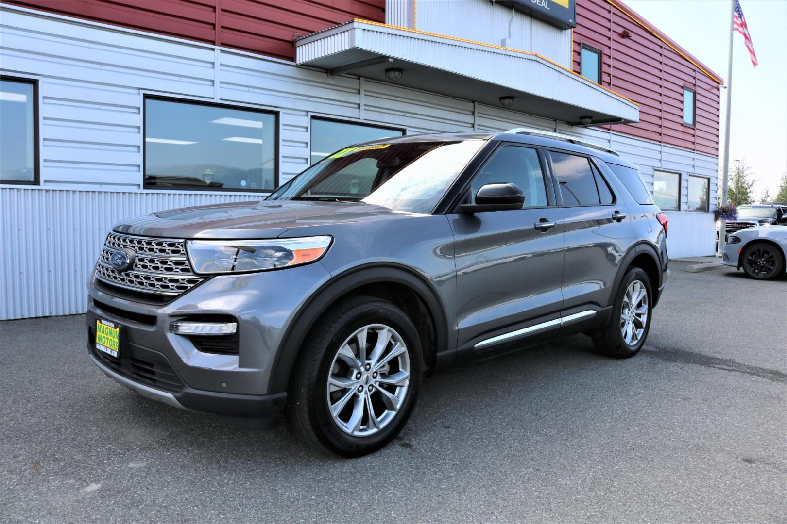 2022 Gray /Black Ford Explorer Limited AWD (1FMSK8FH7NG) with an 2.3L L4 DOHC 16V engine, 10A transmission, located at 1960 Industrial Drive, Wasilla, 99654, (907) 274-2277, 61.573475, -149.400146 - Photo#0