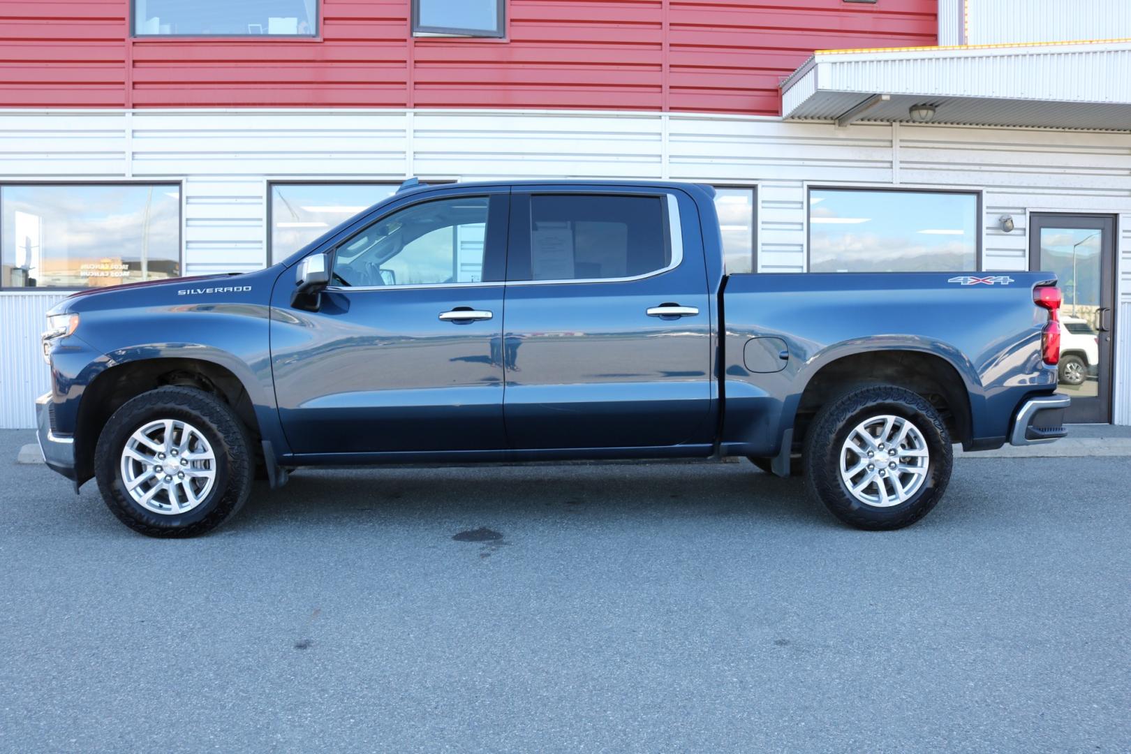 2019 Blue /black leather Chevrolet Silverado 1500 LTZ Crew Cab 4WD (3GCUYGED8KG) with an 5.3L V8 OHV 16V engine, 6A transmission, located at 1960 Industrial Drive, Wasilla, 99654, (907) 274-2277, 61.573475, -149.400146 - Photo#2