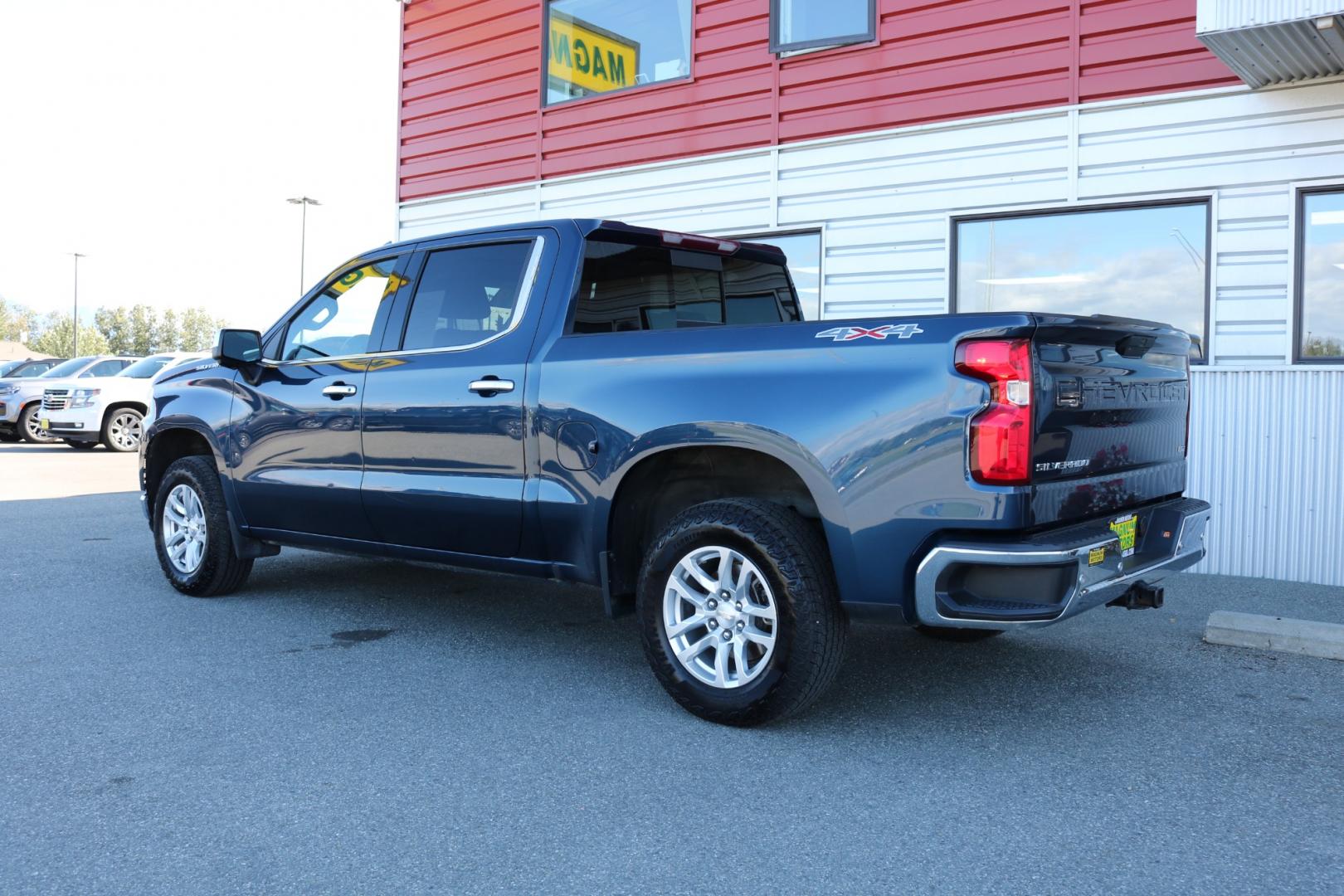 2019 Blue /black leather Chevrolet Silverado 1500 LTZ Crew Cab 4WD (3GCUYGED8KG) with an 5.3L V8 OHV 16V engine, 6A transmission, located at 1960 Industrial Drive, Wasilla, 99654, (907) 274-2277, 61.573475, -149.400146 - Photo#3