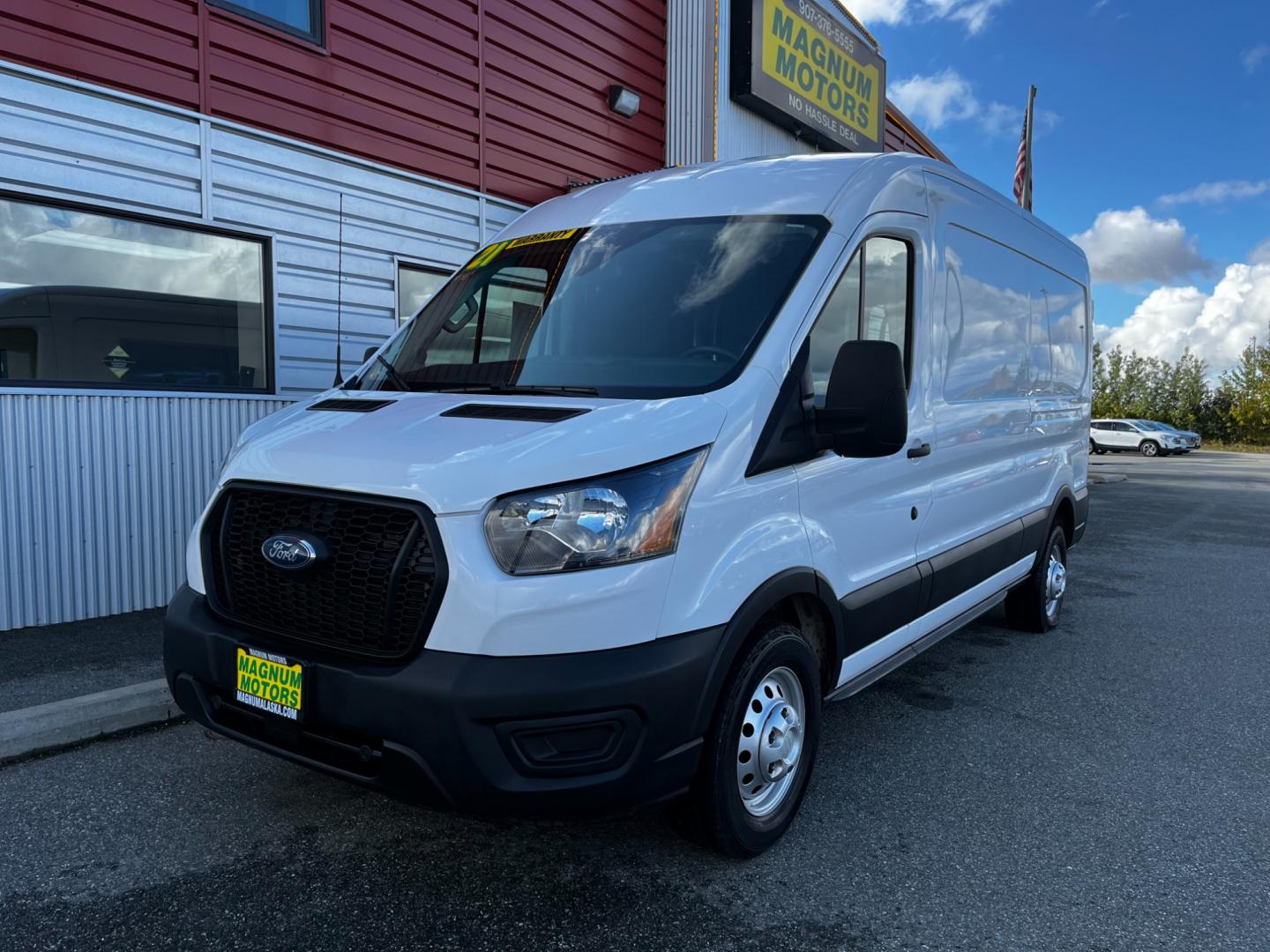 2021 White /Black Ford Transit 250 Van Med. Roof w/Sliding Pass. 148-in. WB (1FTBR2C84MK) with an 3.5L V6 DOHC 24V engine, 6A transmission, located at 1960 Industrial Drive, Wasilla, 99654, (907) 274-2277, 61.573475, -149.400146 - Photo#0