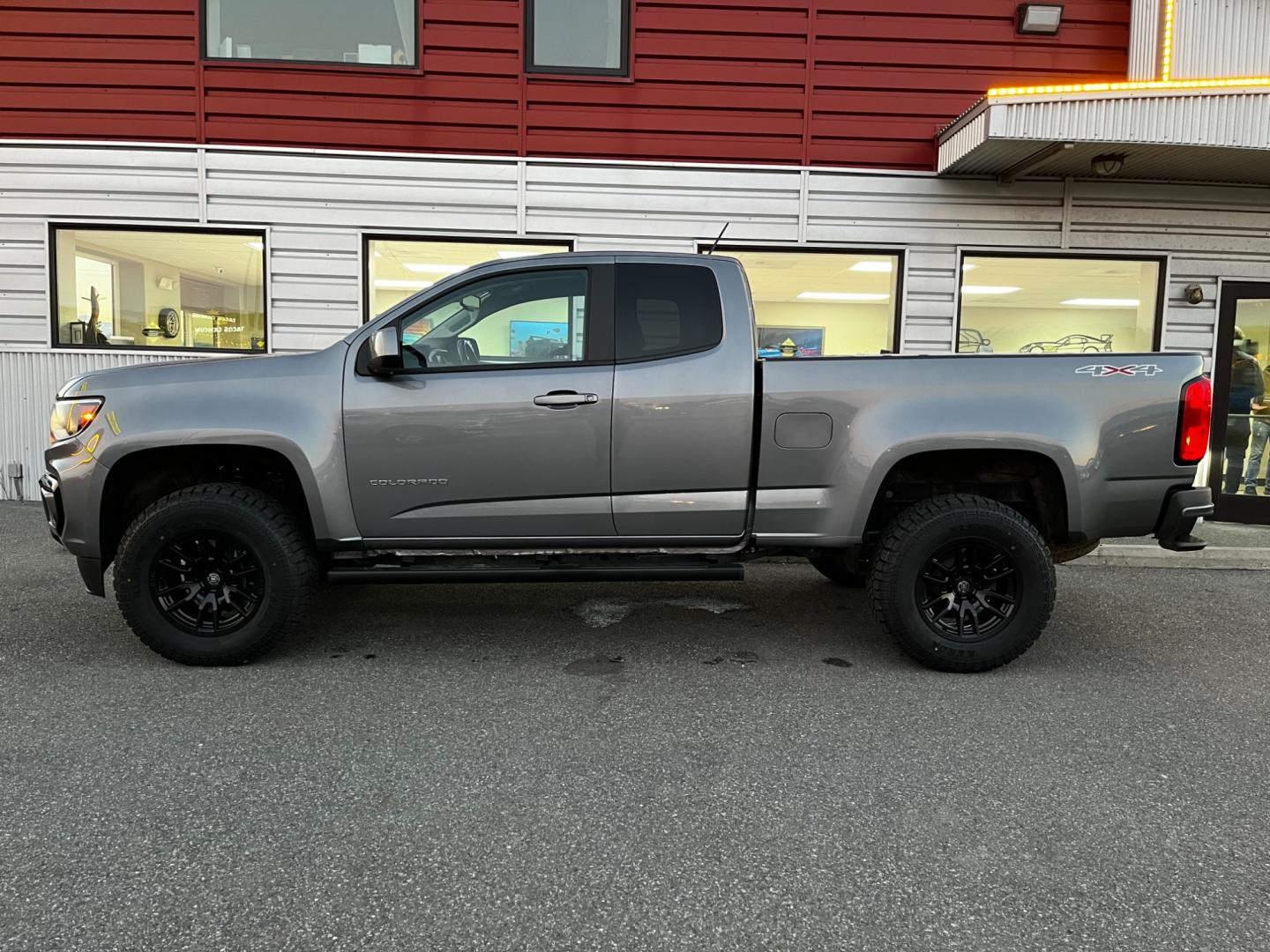 2021 Gray /Black Chevrolet Colorado Ext. Cab 4WD (1GCHTCEA4M1) with an 2.5L L4 DOHC 16V GAS engine, 6A transmission, located at 1960 Industrial Drive, Wasilla, 99654, (907) 274-2277, 61.573475, -149.400146 - 2" Lift w/Custom wheels and tires. - Photo#2